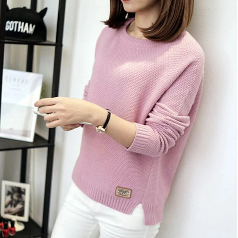 

Women Sweaters Pullovers Autumn Winter Long Sleeve Pull Femme Solid Pullover Female Casual Knitted Sweater