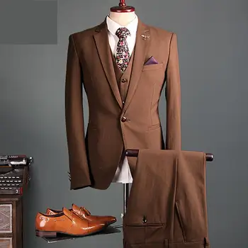 

Fashion Dress Blazer Brown Men Suit Spring Autumn Outerwear Wedding Suit Groom Tuxedos Groomsman Suit Custom Made Man Suit 3 Pc
