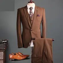 Fashion Dress Blazer Brown Men Suit Spring Autumn Outerwear Wedding Suit Groom Tuxedos Groomsman Suit Custom Made Man Suit 3 Pc