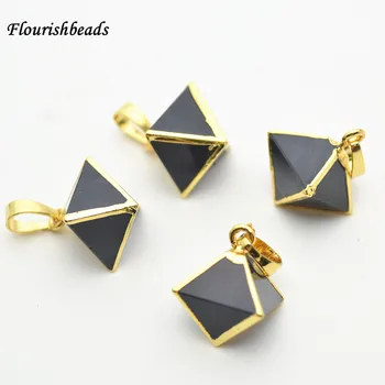 

Small Size Black Onyx Stone Pyramid Clavicle Necklace Pendant Gold Color Electroplating Jewelry