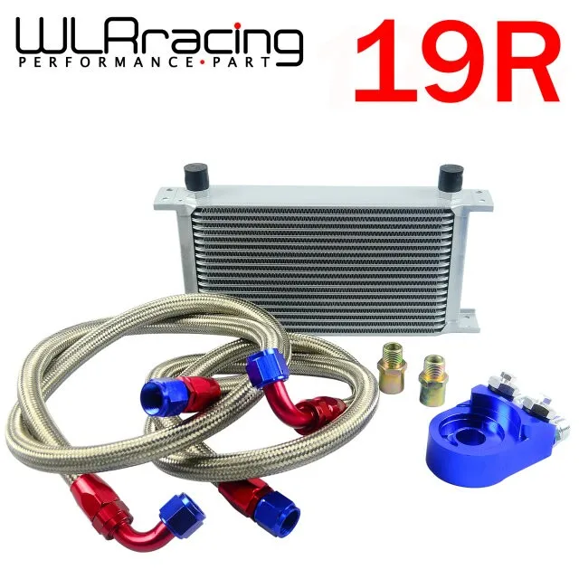 

WLRING STORE- AN10 OIL COOLER KIT 19RWOS TRANSMISSION OIL COOLER SILVER + OIL FILTER ADAPTER BLUE WLR-7019S+6723B+2PCS