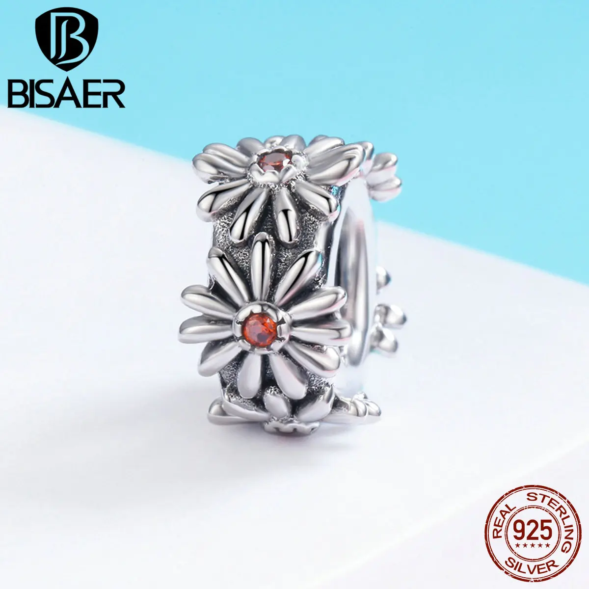 

BISAER Brand New 100% 925 Sterling Silver Daisy Blooming Flower Spacer Beads Fit Charms Bracelet & Bangle Silver Jewelry