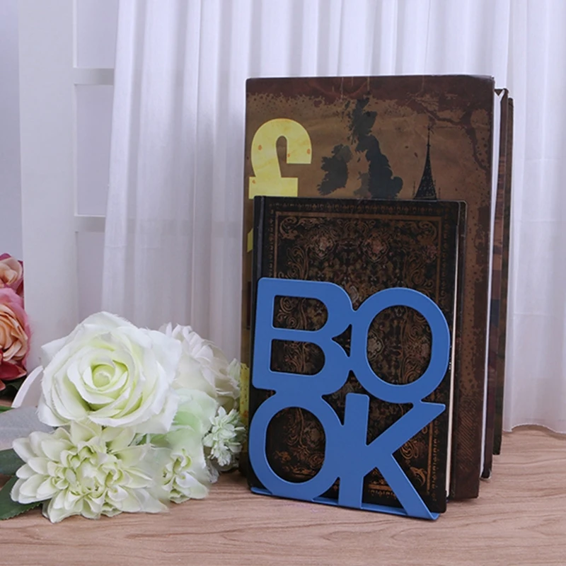 BOOK Alphabet-shaped Iron Desk Stands Adjustable Bookshelf Book bezel Bookend for Students Classroo