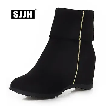 

SJJH Women Mid-Calf Boots with Round Toe and Height Increasing Slip-on Short Plush Casual Boots Autumn Fashion Shoes D720