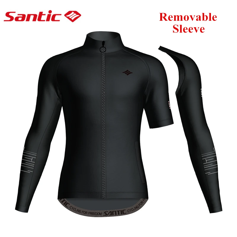 

Santic Men Removable Sleeves Cycling Jackets Windproof Warm up Bicycle Jacket Breathable Mountain Bike Coat Black Autumn Winter