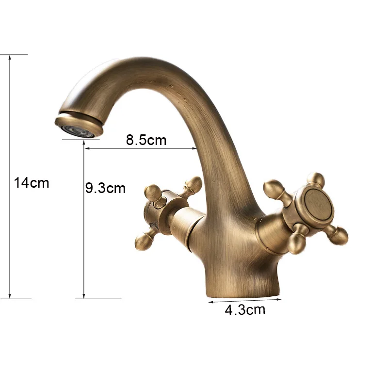 Кран для раковины с двойной ручкой, кран для раковины на бортике, латунный кран для горячей и холодной стирки, кран для раковины, античный латунный кран для ванной комнаты