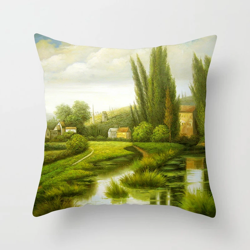 

Scenic Printed Pillowcase Landscape Decorative Cushion Cover 45*45cm Square Pillow Cover Throw Pillow Case for Sofa Bed Car