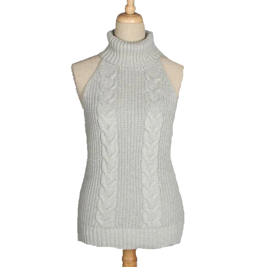 2020 Summer New Turtleneck Sleeveless Long Virgin Killer Sweater Japanes Knitted Sexy backless Women Sweaters And Pullovers