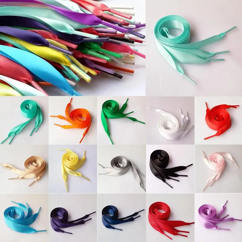 

1 Pair 2CM Wide Shoelaces Men Women Flat Glossy Bud Silk Satin Multi Color Shoelaces 80cm Strings Shoe Laces