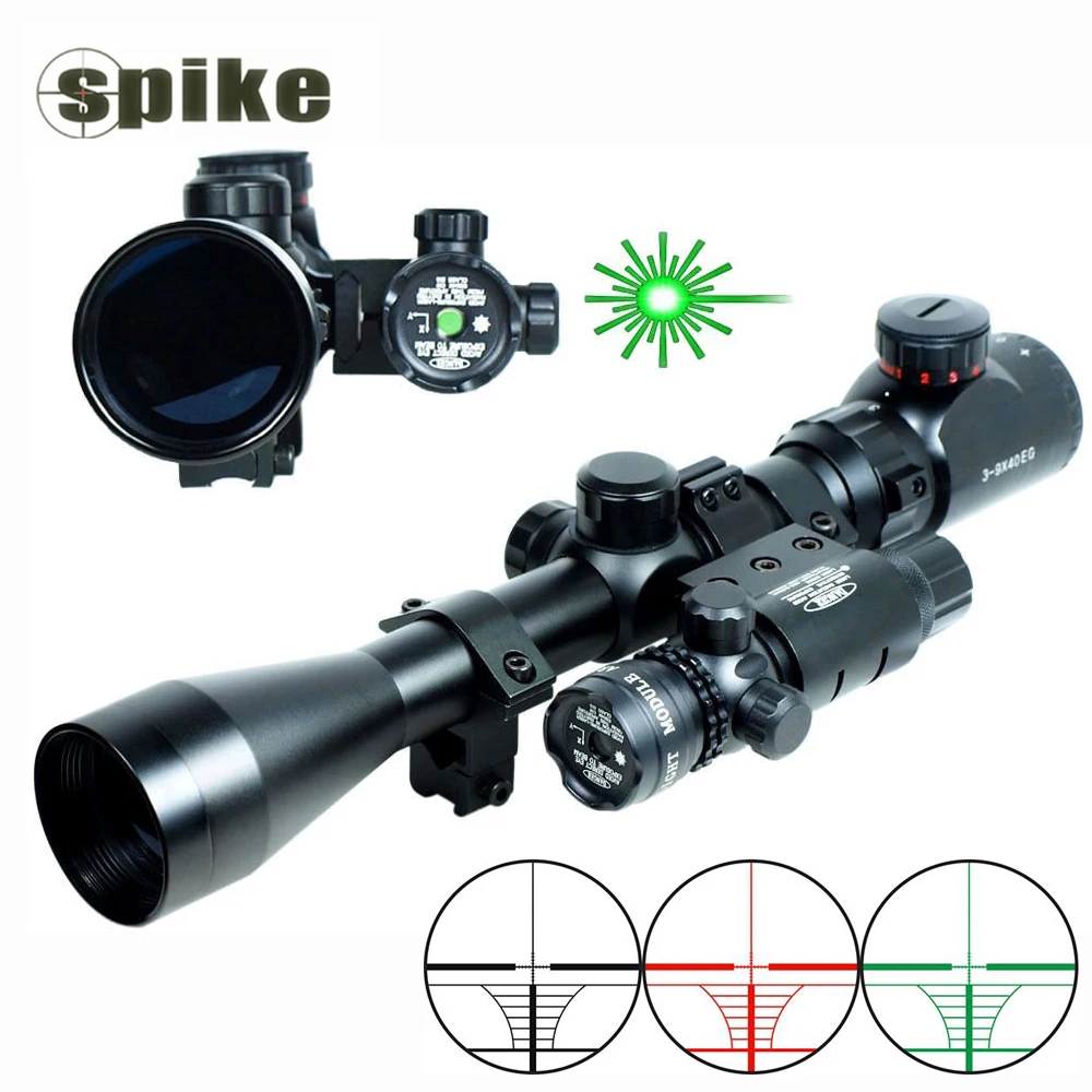 

Spike Hunting Tactical Optic Sight 3-9X40 EG Compact Riflescope with green laser scope for airgun+free optional 11mm 20mm mount