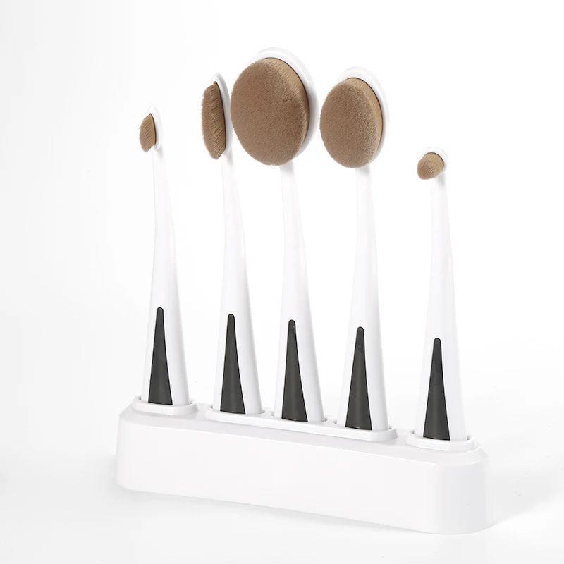 

High Quality 5Pcs Oval Tooth Makeup Brushes Set Lip Powder Blusher Foundation Eye Makeup Brushes Kit Tools With Holder Stand