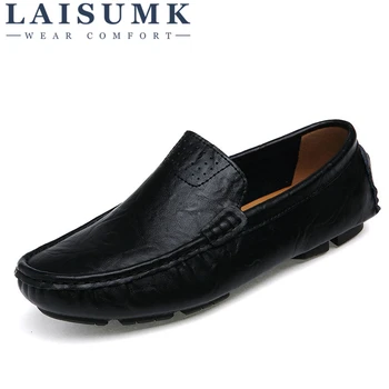 

LAISUMK Soft Leather Men Loafers New Handmade Casual Shoes Men Moccasins For Men Leather Flat Shoes big size 36-50 fashion