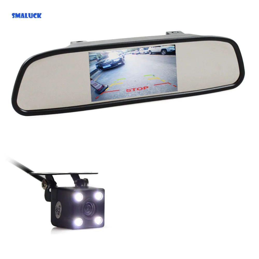 

SMALUCK Auto HD Parking Monitors System LED Night Vision Rear View Car Camera With 4.3 inch Car Rear View Mirror Monitor