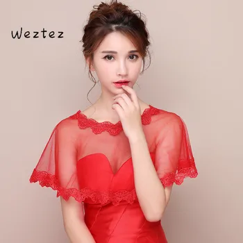 

Bride Shawl Perspective Lace Red Wedding Dress Toast Clothing Wedding Shawl Wedding Accessories PJ28
