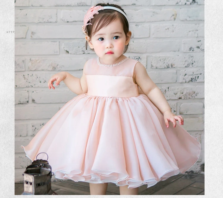 Милое розовое платье из шифона без рукавов платье для новорожденной из бисера на крестины для малышей, 1 год, платье для дня рождения для детей крестильное платьице для малышей