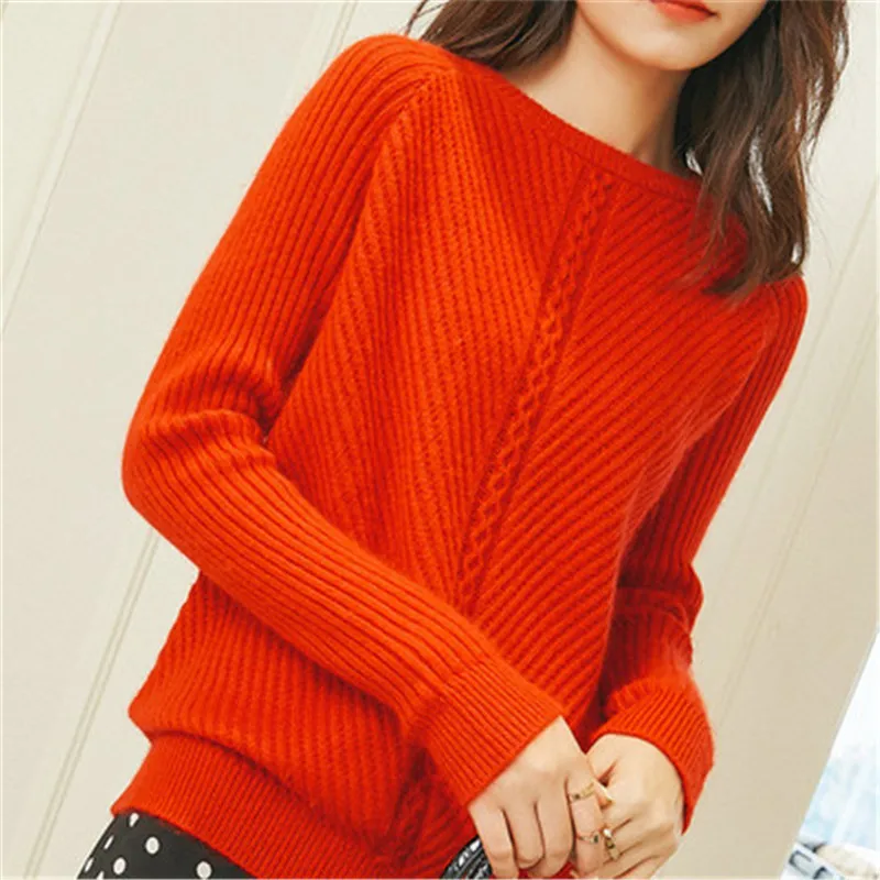 korean style pure cashmere knit women sweet low Oneck slim pullover sweater solid color S-3XL | Женская одежда