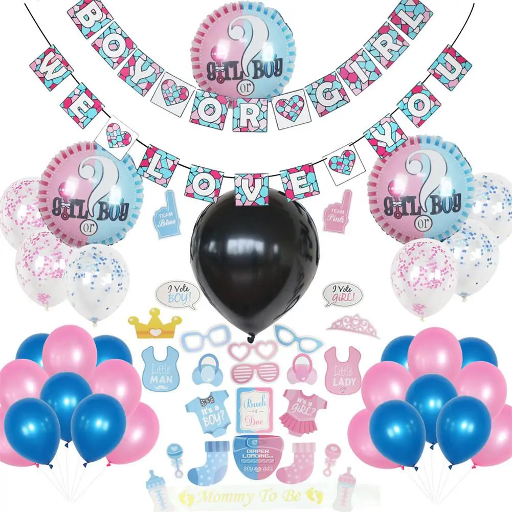 

1Set Letter Ballon Boy Or Girl Gender Reveal Balloon Party Decoration Banner And Balloons Paper Flower Ball Pregnancy Announcem