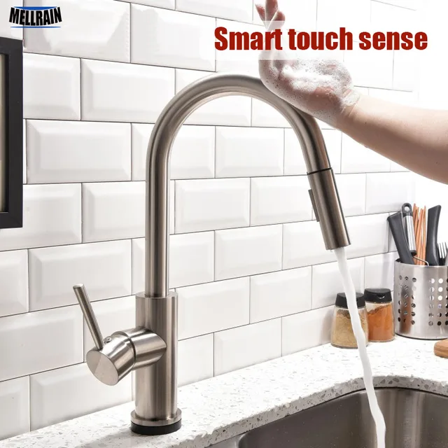 Best Price Smart touchless sense kitchen faucet pull out double water setting sink hot and cold water mixer deck mounted tap