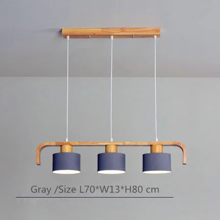 Современный светодиодный подвесной светильник с металлическим абажуром для столовой, деревянный подвесной светильник для кухни - Цвет корпуса: 3 head gray