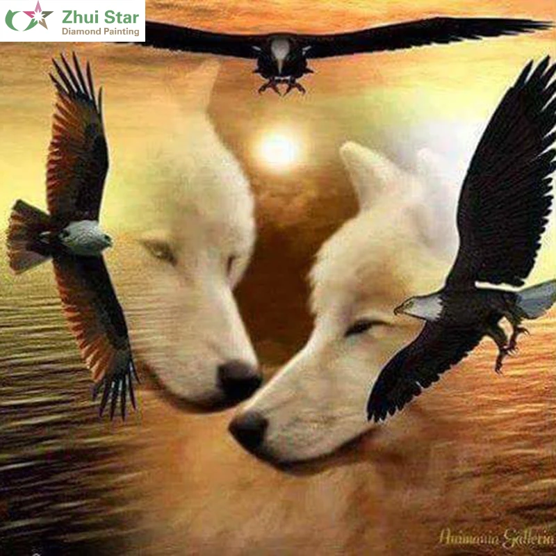 

New Full Round Diamond 5D DIY Diamond Painting "Wolf and eagle" Embroidery Cross Stitch Rhinestone Mosaic Painting Decor Gift