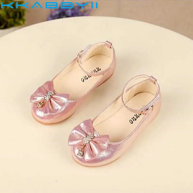 

Newest Autumn Girls leather shoes Children girls baby princess bowknot sneakers pearl diamond single shoes Kids dance shoes