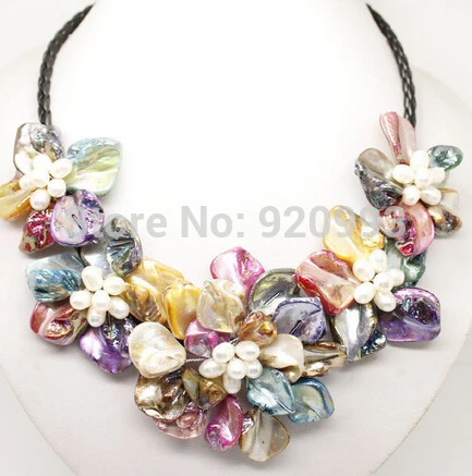 

Wholesale Free P&P*** Gorgeous New Multicolor Baroque Shell Pearl Five Flowers Bloom Bid Necklace 18" ##a #a
