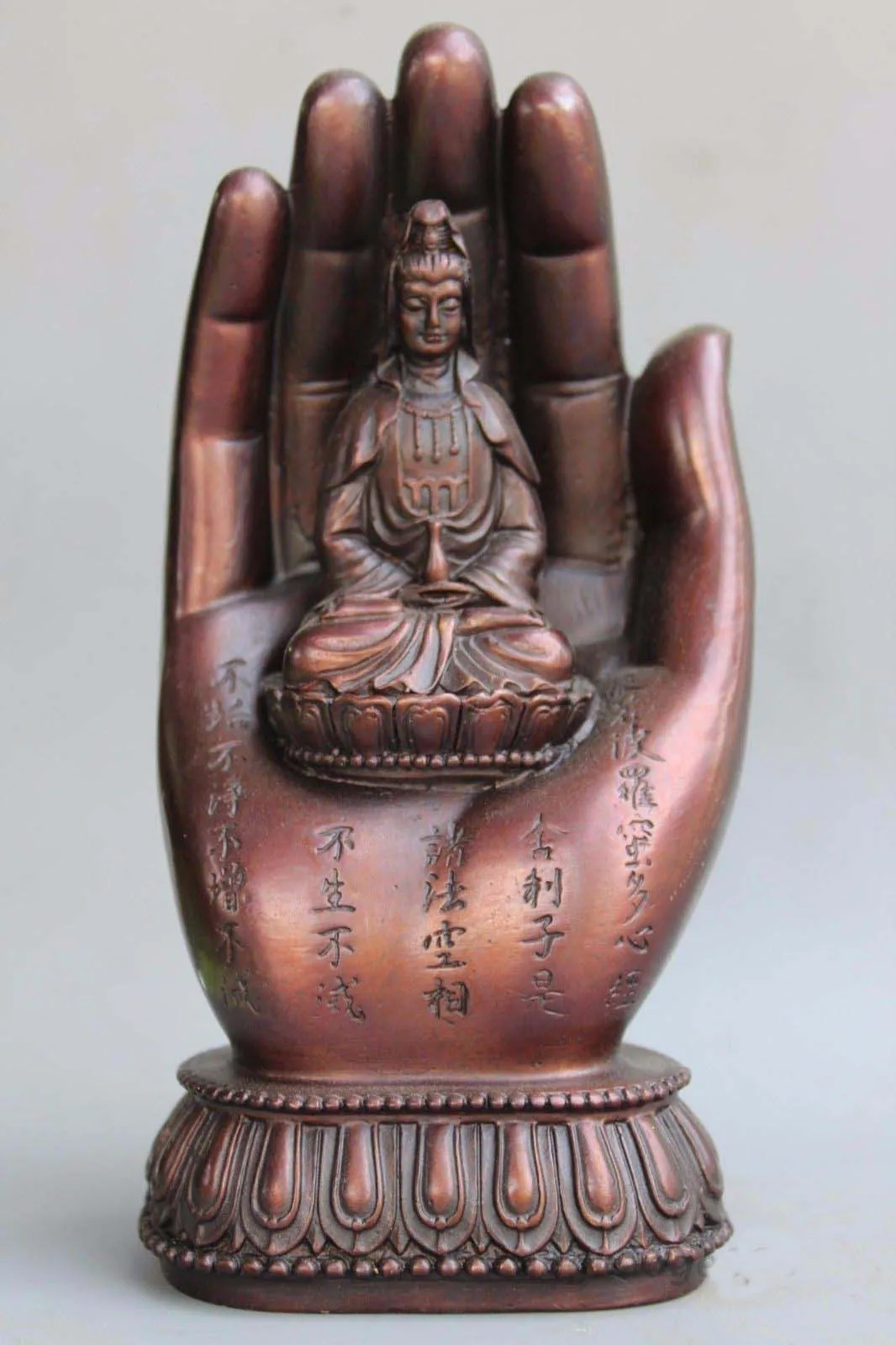 

China Buddhism Red copper Kwan-yin Quan Yin Guanyin Goddess Buddha Hand Statue