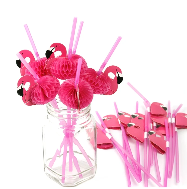 20 шт. гибкие Фламинго пластиковые соломинки Луау вечерние принадлежности праздничный Декор посуда 3D Роза Красный Соты гирлянда Гавайская соломинка