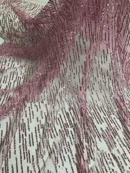 

wholesale PWD1861203 african sequins tulle mesh fabric sparkly glued glitter sequins lace fabric
