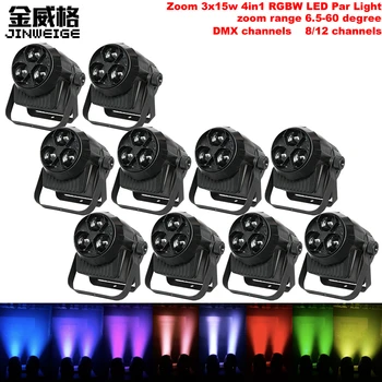 

Free Shipping 10pcs/Lot Zoom 3x15w 4in1 RGBW Led Par Light 6.5 To 60 Degree Stage Pro Par Can DMX Indoor Lighting