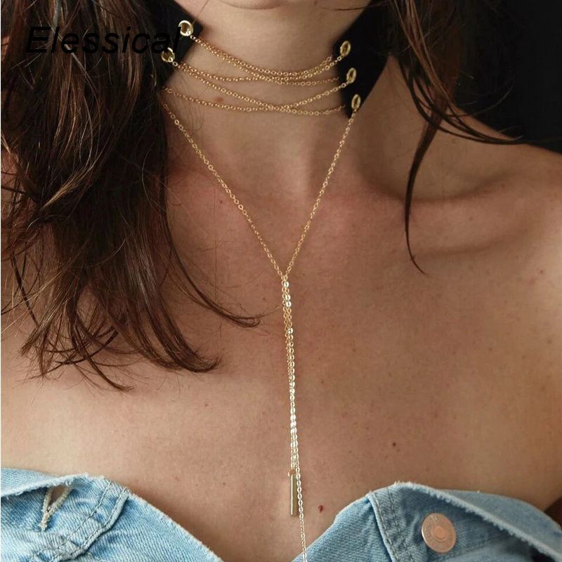 Elessical Hyperbole Chunky Choker Collars Multicolor Velvet Choker