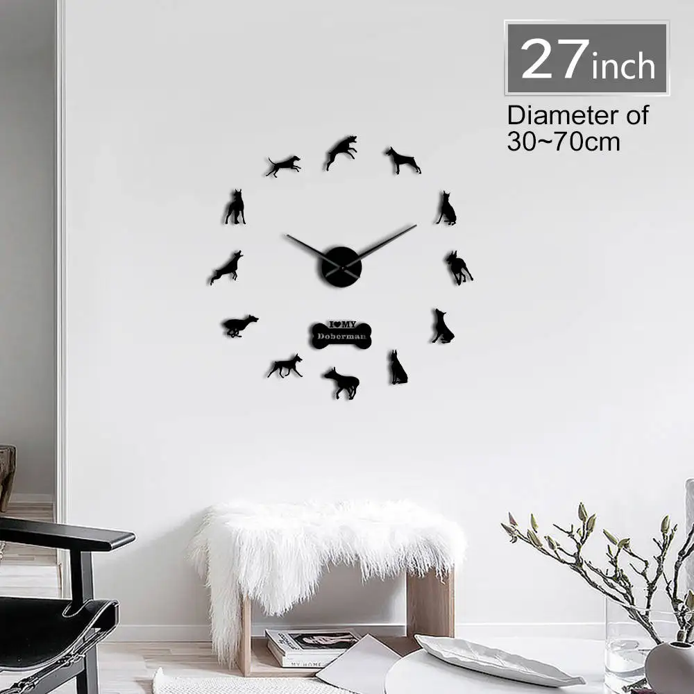 

Doberman Pinscher 3D DIY Silent Wall Clock Quartz Clock Watch Battery Operated Pet Store Framless Wall Decor Gift for Dog Lover