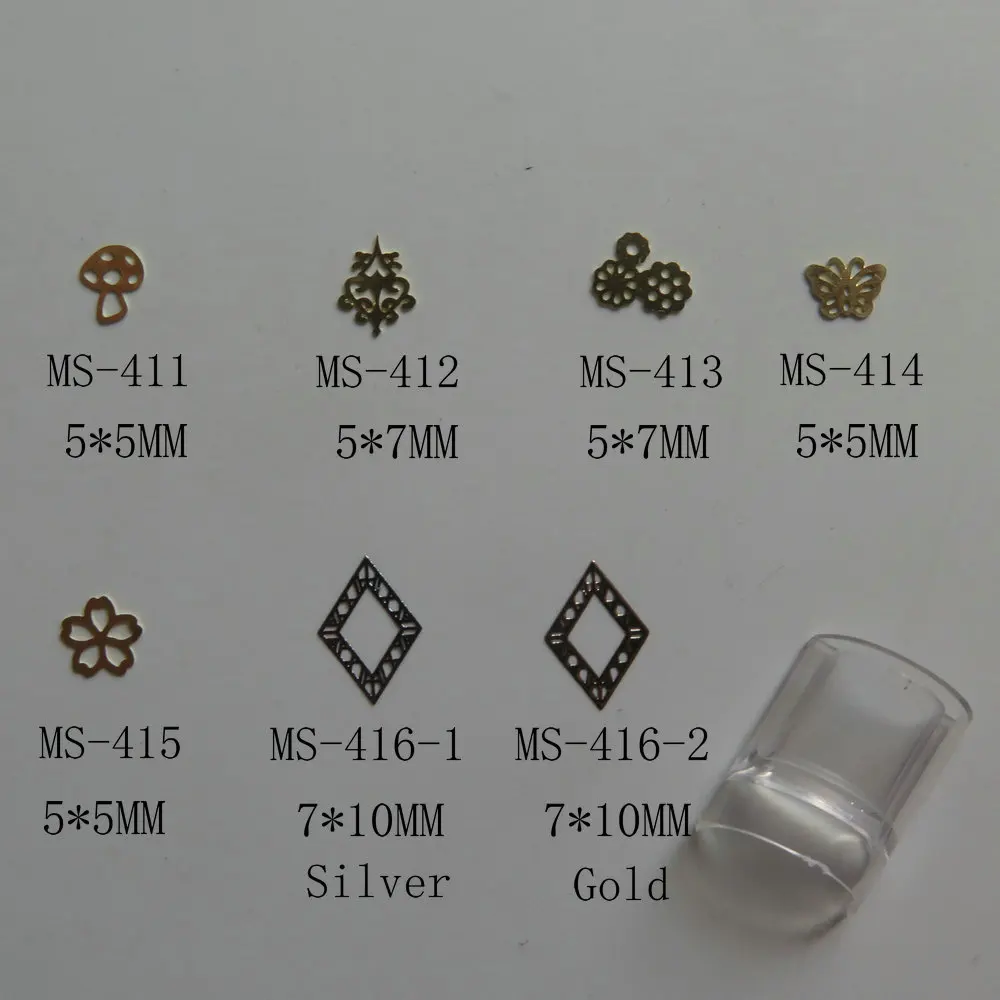 Approx. 1000pcs/bag Metal Gold and Silver Mushroom Butterfly Cherry Design Non-adhesive Metal Slices Nail Art Deco ms411-416
