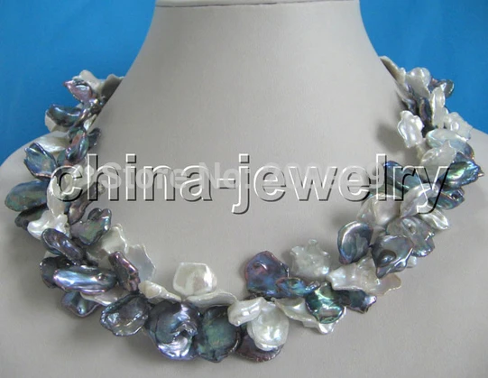 

Hot sell Noble- FREE SHIPPING>>>@@ AS979 2row multicolor Reborn Keshi baroque freshwater pearl necklace-925silve