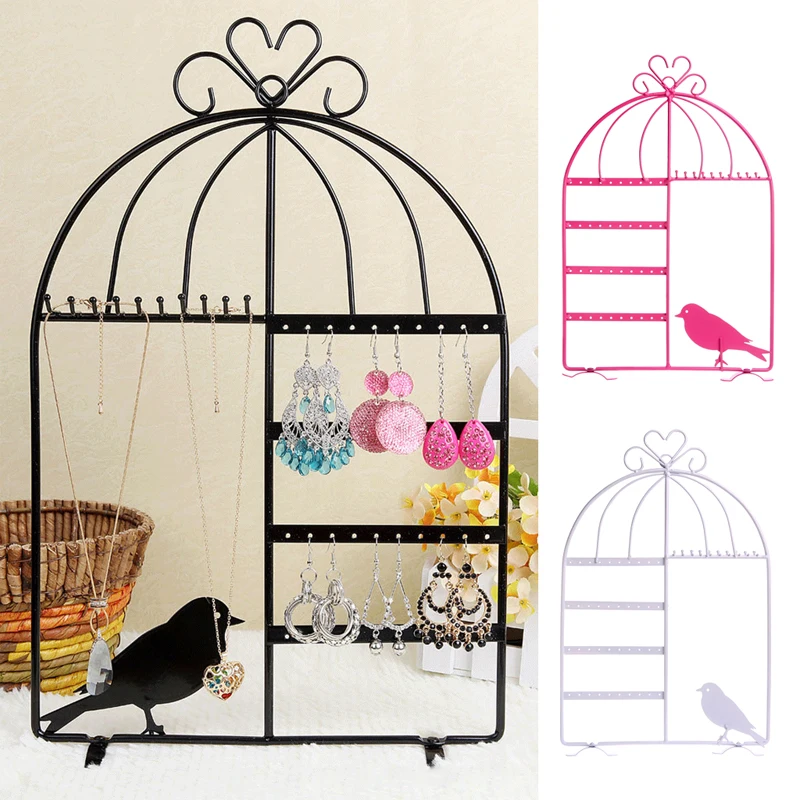  Fashion Wall Jewelry Earring Organizer Creative Metal Tree Bird Hanging Holder Necklace Chain Displ