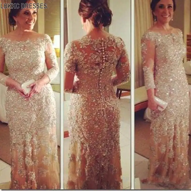 Champagne Lace Appliques Beaded Mermaid Long Evening Dresses 2019 Long Sleeves Mother Of The Bride Dresses Formal Dresses Champagne Lace Appliques Beaded Mermaid Long Evening Dresses 2019 Long Sleeves Mother Of The Bride Dresses Formal Dresses
