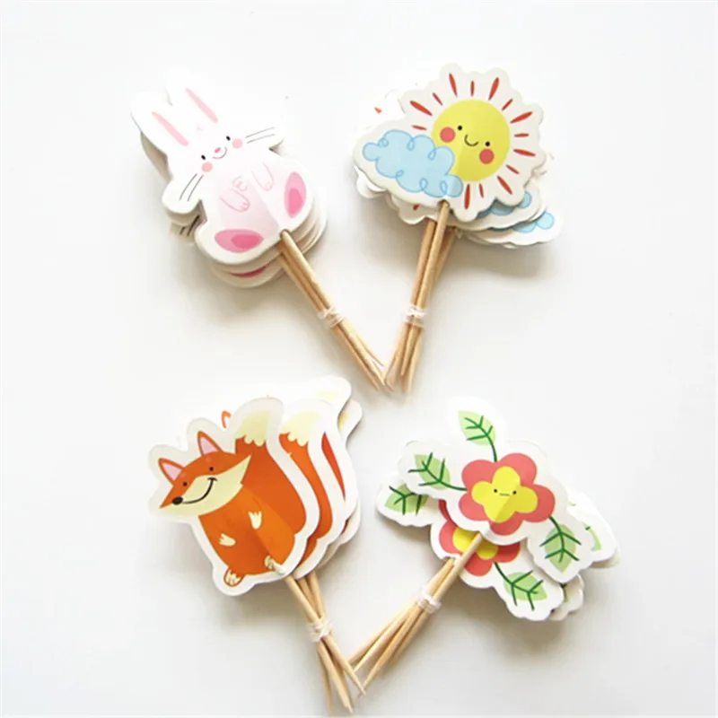 

24PCS fox flower Toppers Picks sun rabbit Cupcake Topper Baby Shower Supplies Kids Birthday Party Cake Baking Party Decoration