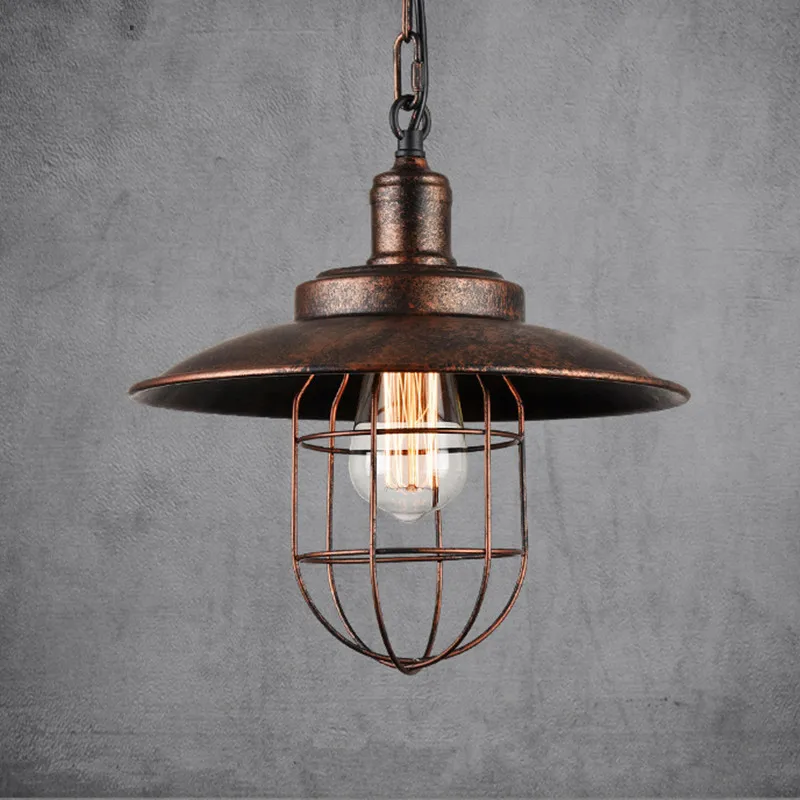 

Warehouse 1 pcs Retro rustic brown hanging lamp Loft Industrial lighting Lustre Tea Room Balcony bronze Iron pendant Chandelier