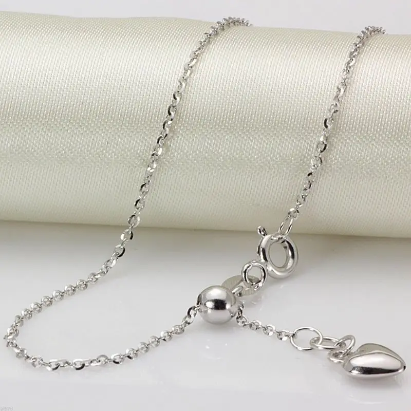 

New Hot Solid Au750 18K White Gold Women O Link Chain Necklace Adjustable