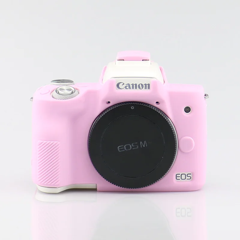 Мягкий силиконовый чехол для телефона с Камера защитная сумка с длинным ремнем для canon eos m50 EOSM50 резиновый чехол с отверстием для аккумулятора - Цвет: Розовый