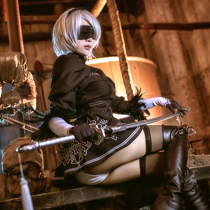 Аниме NieR: Automata Косплей йорха тип А № 2 Костюмы 2b одежда на Хэллоуин униформа ткань