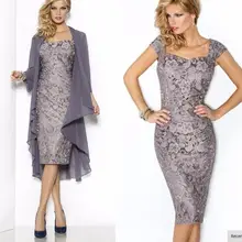 Кружевное платье-футляр до колен, серое, серебряное, синее кружевное шифоновое короткое платье для матери невесты, брючные костюмы с пиджаком