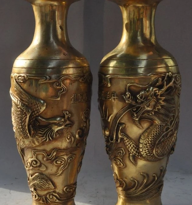 

chinese palace royal brass dragon phoenix bird play bead Cup Bottle Pot Vase Jar