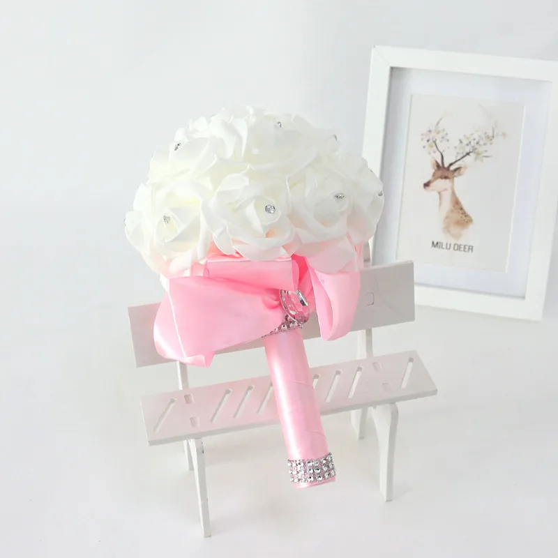 Flone Artificial Wedding Bridal Hand Holding Bouquet Bridal Bridesmaid Rose Flowers Fake Flower Party Home Decor Floral (1)