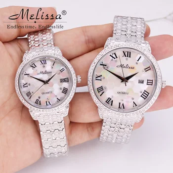 

Men's Watch Women's Watch Japan Mov Fashion Rhinestone Shell Luxury Couple Clock Crystal Lovers' Watch Birthday Gift Melissa Box