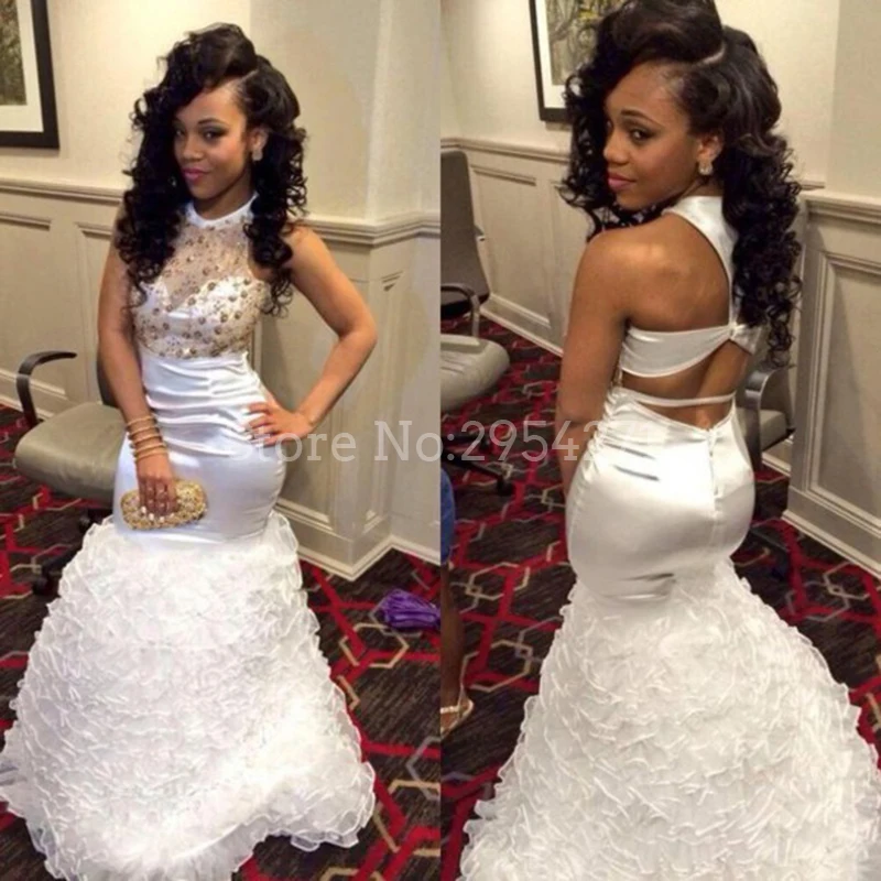 

Modest Black Girl Plus Size Mermaid African Prom Dresses Long 2019 Crystals Sexy Backless Formal Evening Gowns Cheap Party Dress