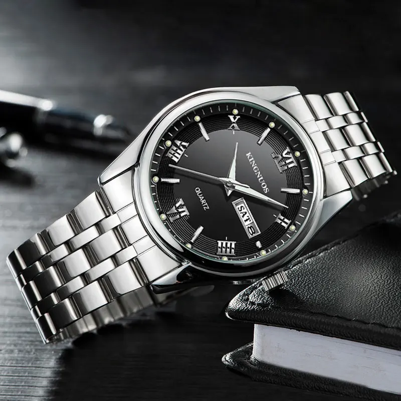 

KINGNUOS New 2019 Quartz Watch Men Watches Top Luxury Brand Stainless Steel WristWatch For Male Clock Hodinky Relogio Masculino