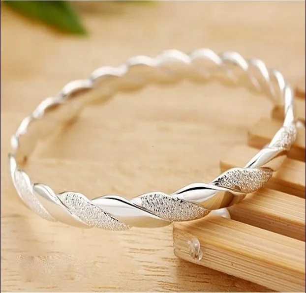 Women Fashion Frosted Silver Plated Vintage Cuff Bangle