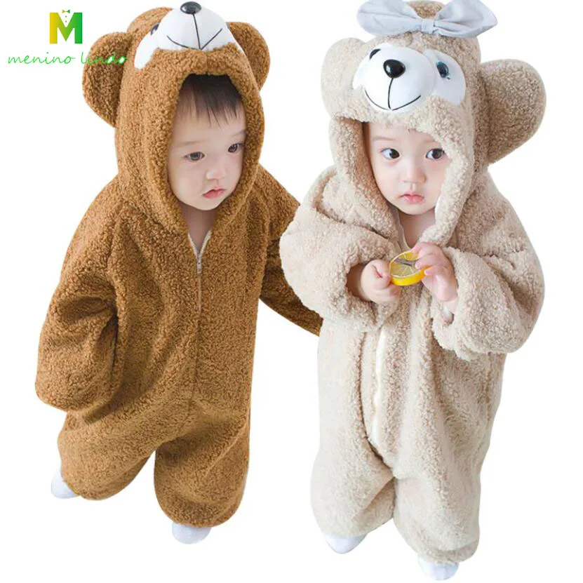 Goedkoop 2019 Baby Romper Jongens Meisjes Jumpsuit pasgeboren Bebe Kleding Hooded Peuter Baby Kleding Schattige beer Romper Baby Kostuums