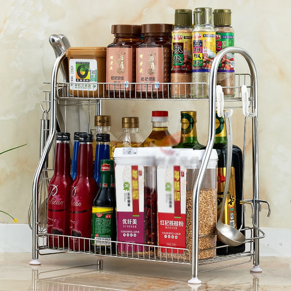  Kitchen racks stainless steel seasoning rack spice rack floor kitchen utensils storage shelf knife  - 32913379352